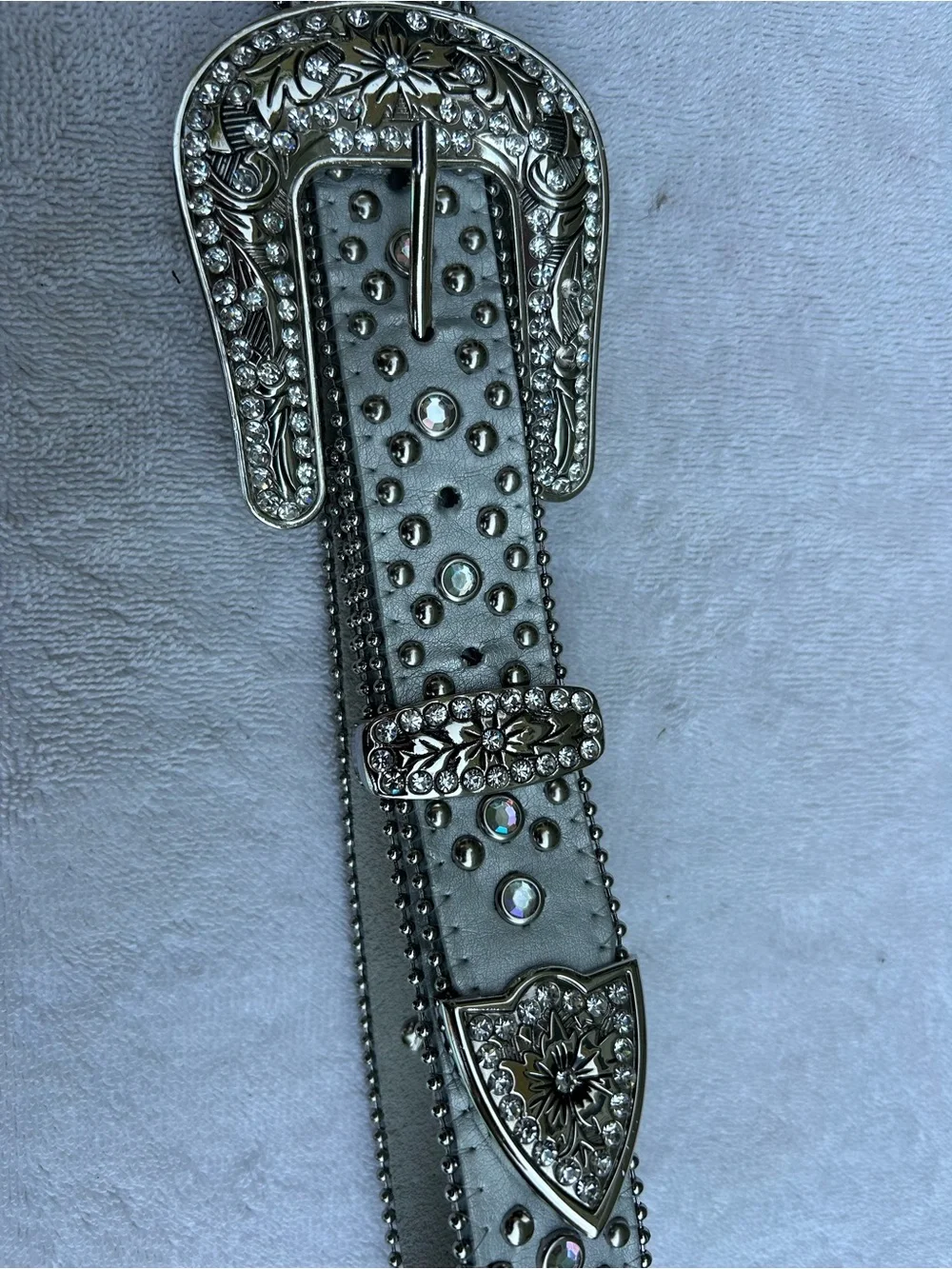 Women's Silver Rhinestone Studded Western Belt